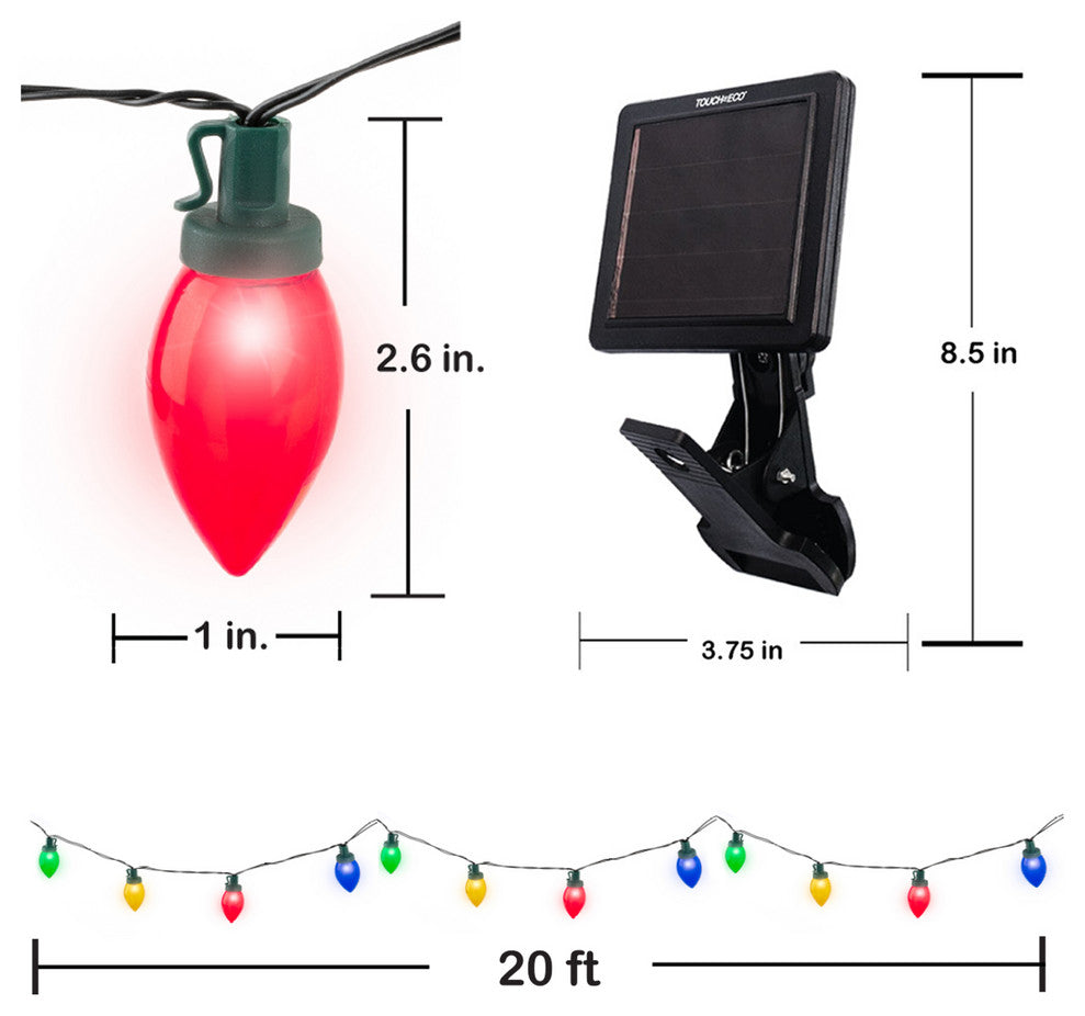 Solar LED Christmas Holiday Bulb String Lights