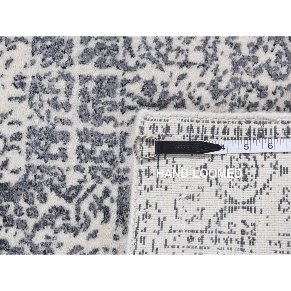 Ivory, Hand Loomed, Wool and Art Silk, Mamluk Design, Runner Rug, 2'5"x7'9"