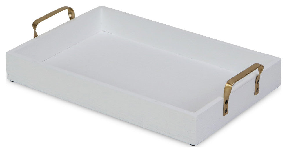 White Wooden Tray With Gold Handles
