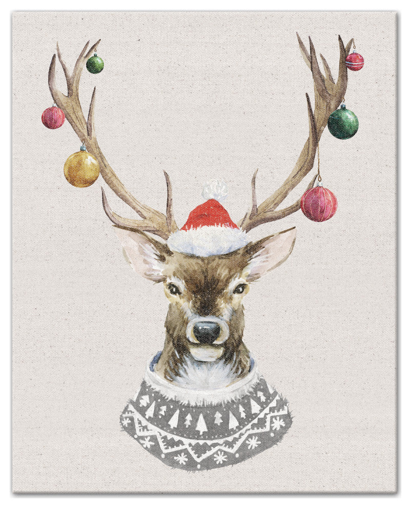 Christmas Deer Sweater 16x20 Canvas Wall Art