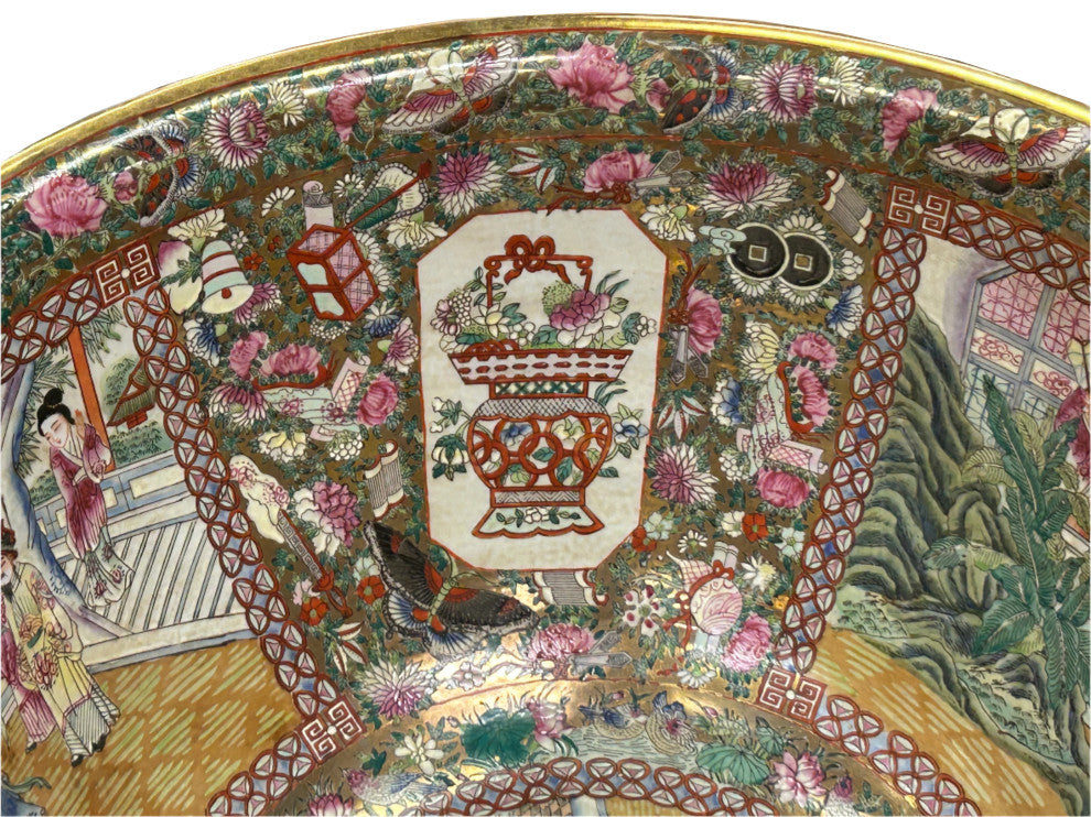 Vintage Chinese Famille Rose People House Graphic Porcelain Bowl Pot Hws4342
