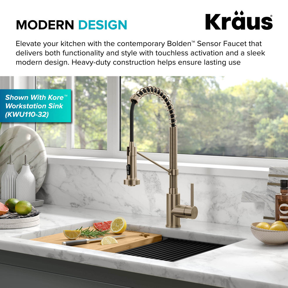 Bolden Commercial Style 2-Function Pull-Down 1-Handle 1-Hole Kitchen Faucet, Spot Free Antique Champagne Bronze (Sensor Touchless)
