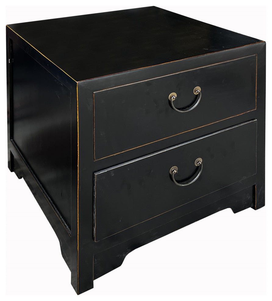 Oriental Black Lacquer 2 Drawers End Table Nightstand Cabinet Hcs7595
