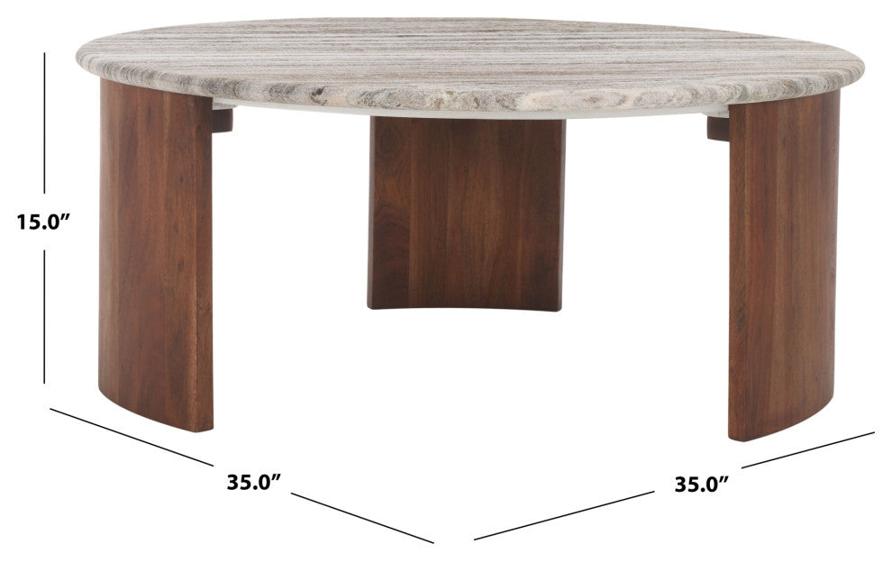 Safavieh Couture Dannica Marble Top Coffee Table, Walnut/Grey