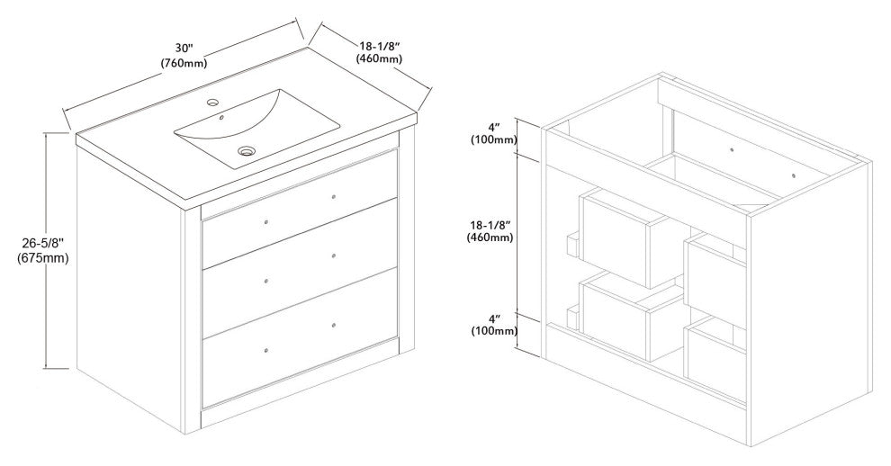 Sherwood 30" Single Vanity Set, Charcoal, Chrome Trim, Floating Only
