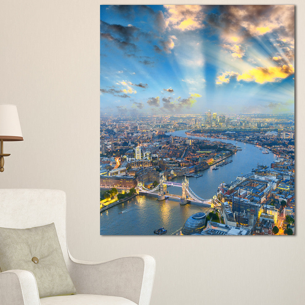 "Tower Bridge Area and City Light" Cityscape Canvas Photo Print, 20"x40"