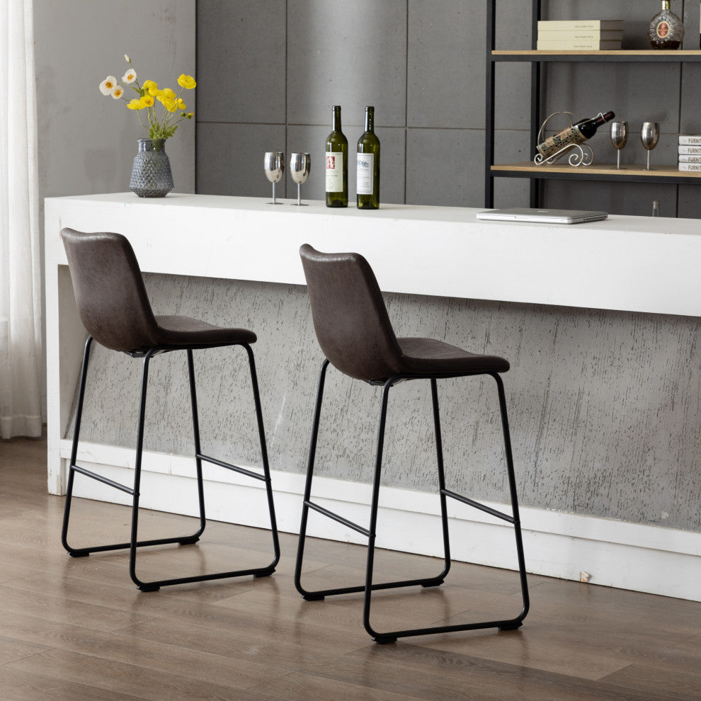 Home Beyond Synthetic Leather Dining Chairs Armless, Set of 2, Black