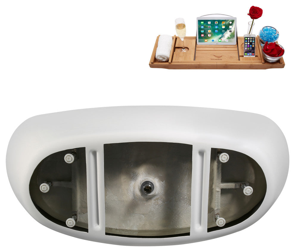 75" Streamline B-512-238-WH Freestanding Tub, Tray, Drain in Glossy White