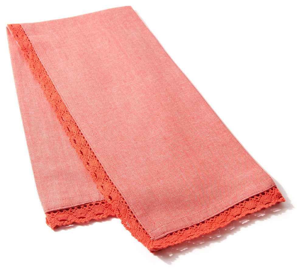 Lacey Lace Tea Towel, Raspberry