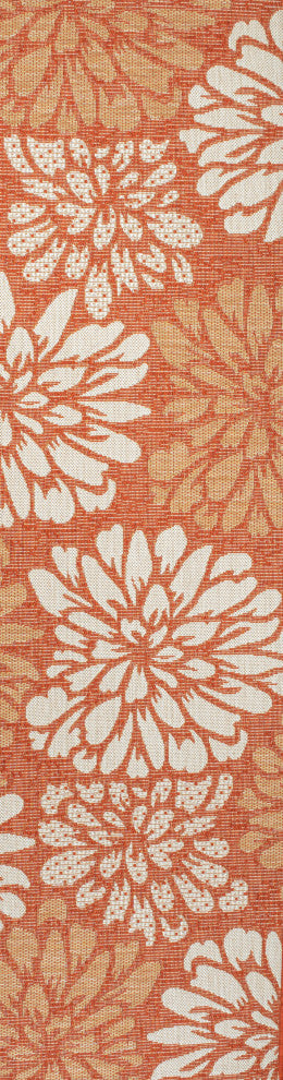 Zinnia Modern Floral Textured Weave Indoor/Outdoor, Orange/Cream, 2x10
