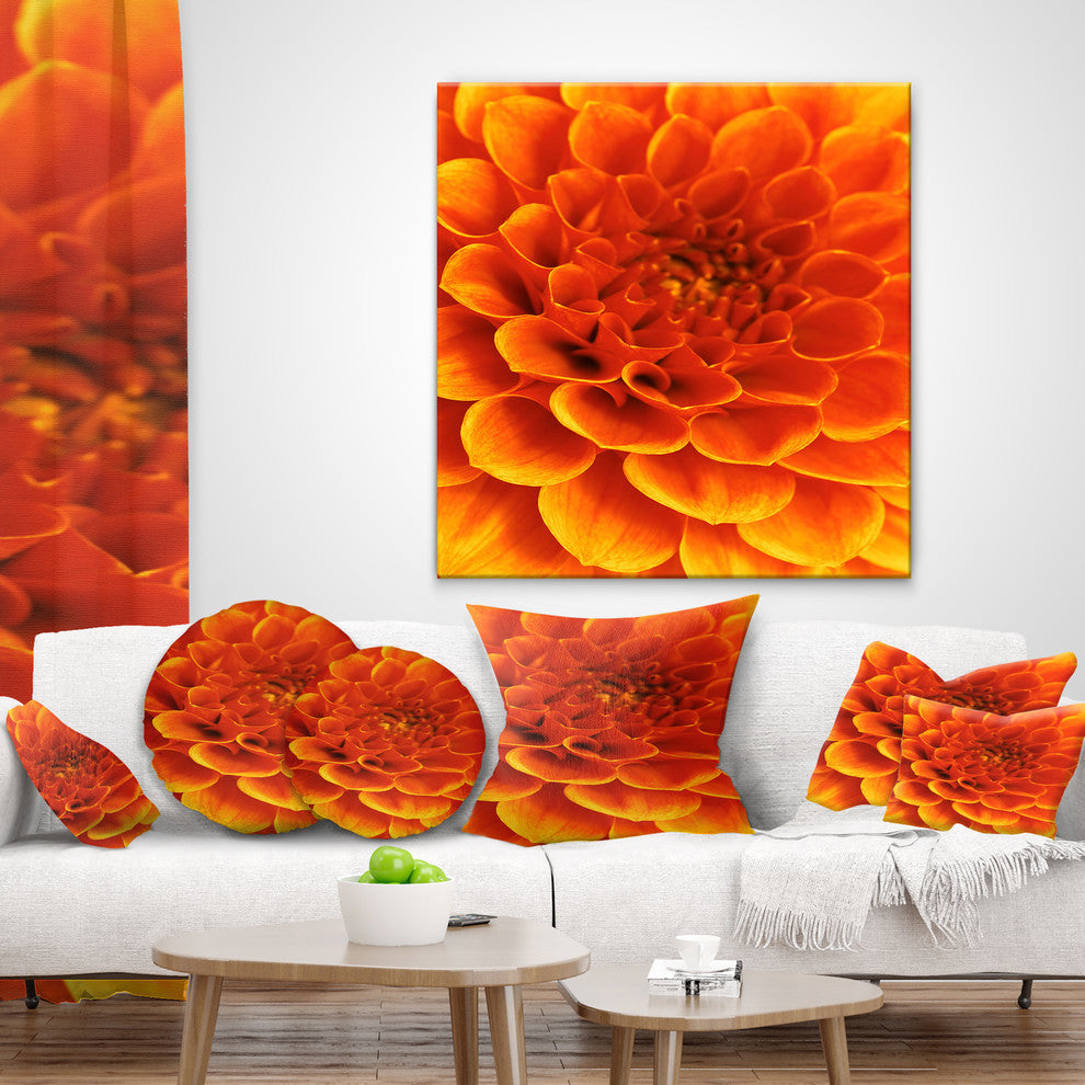 Orange Abstract Flower and Petals Floral Throw Pillow, 16"x16"