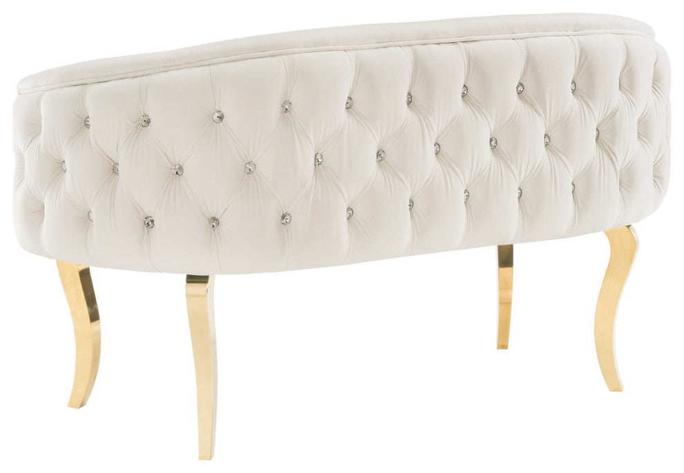 TOV Furniture Adina White Velvet Loveseat with Gold Legs