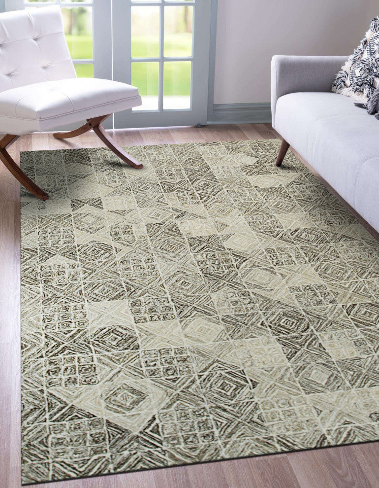 Hand-Tufted Wool Multi Gray Transitional Geometric Modern Tufted Rug, 6'x6'