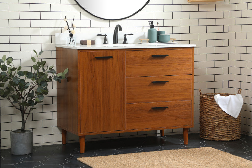 Home Living Modern Natural Oak-Light Bathroom Vanity, Teak, 42"