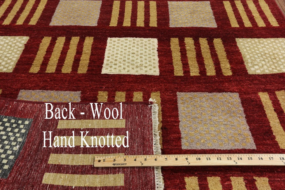 New Modern Collection Maroon 4'x6' Gabbeh Hand Knotted Wool Area Rug H8729
