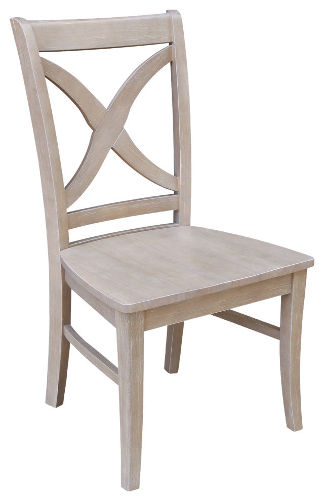 Set of Two Vineyard Curved X Back Chairs, Washed Gray Taupe