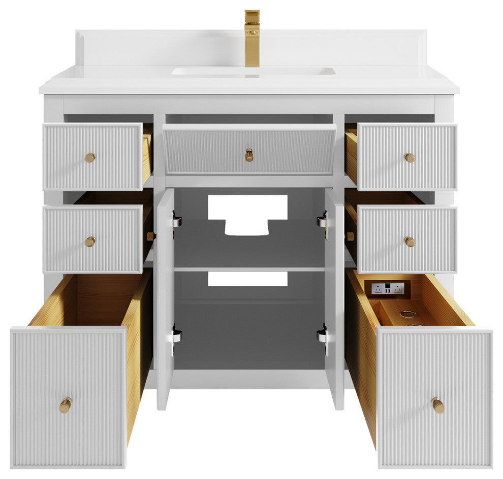 Sonoma 42 Single Sink Reeded Bath Vanity in White 1.5" Calacatta Laza