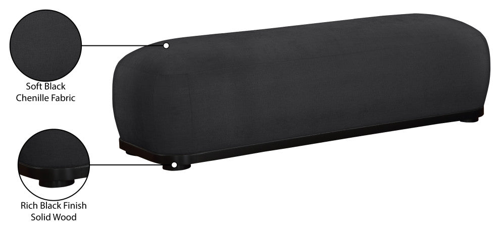 Calum Upholstered Bench, Black, Chenille Fabric, Black Finish