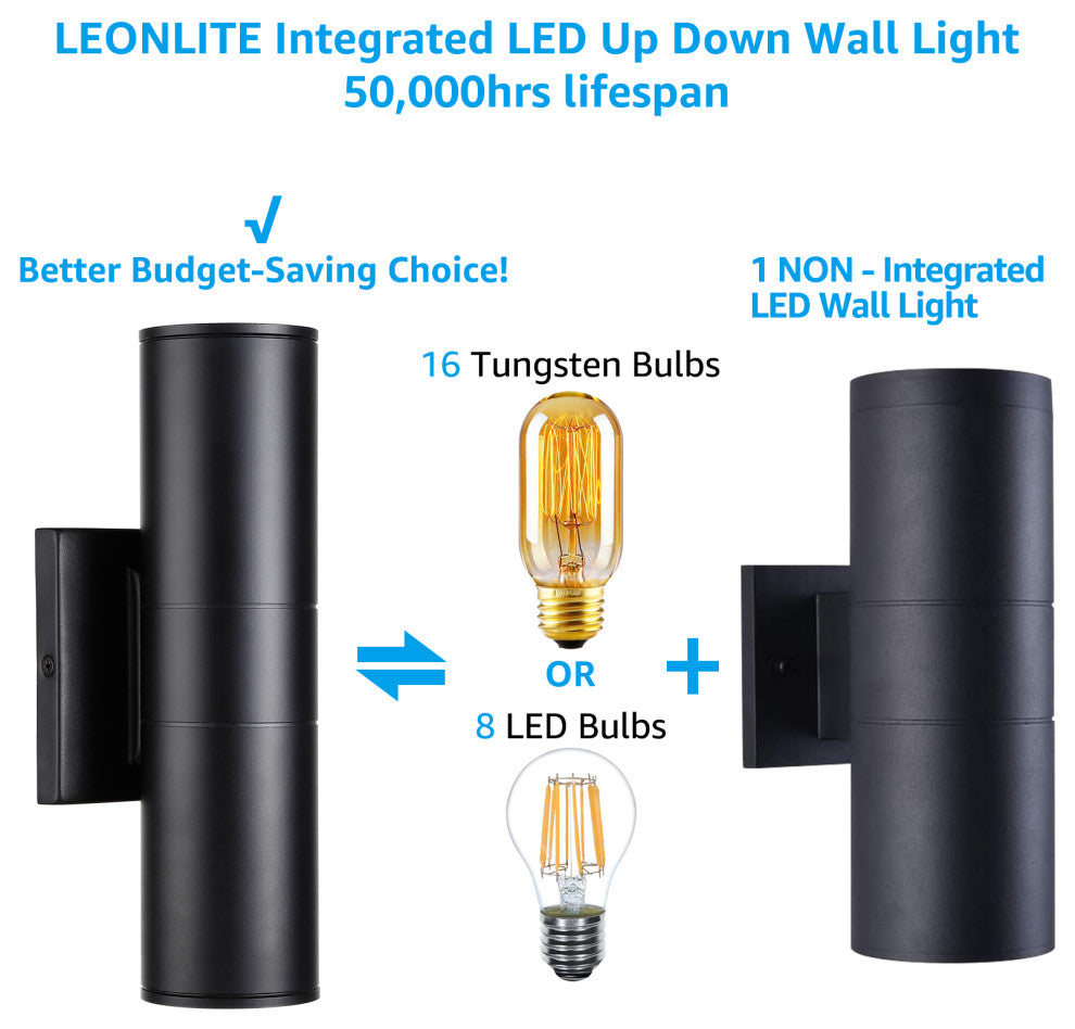 6-Pack LED Cylinder Up Down Wall Light, 100V-277V, 3000K Warm White