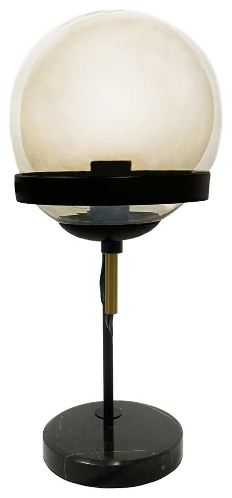 Colby Glass Globe Table Lamp, Black With Cognac Glass