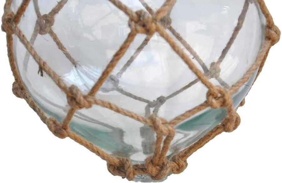 Clear Japanese Glass Ball Fishing Float With Brown Netting Decoration 12''