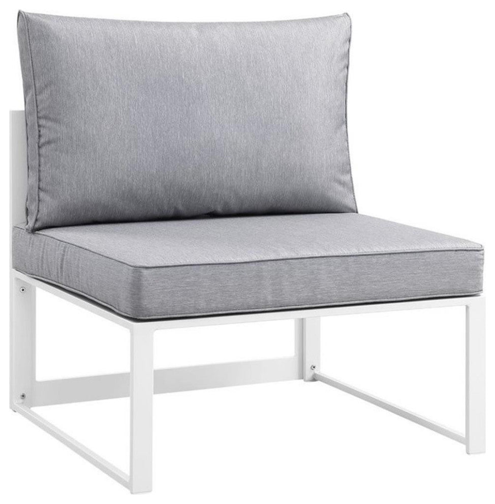 Modway Fortuna 6-Piece Aluminum Fabric Patio Sectional Sofa Set in White/Gray