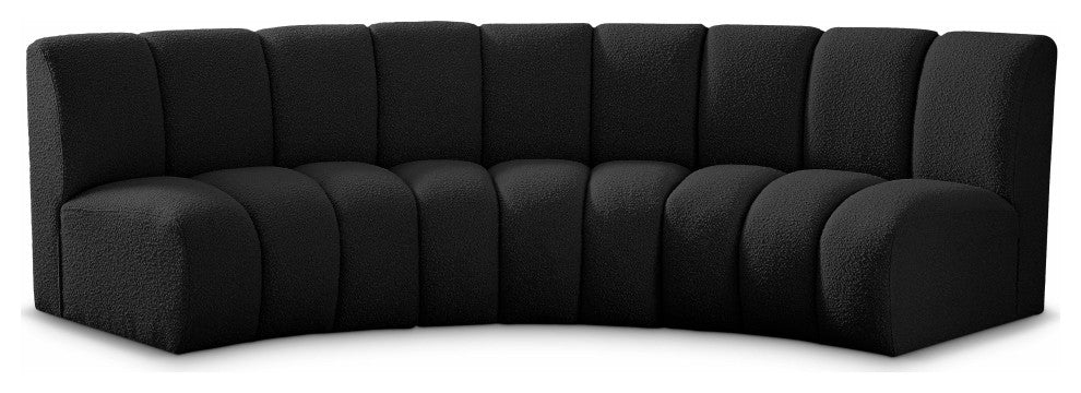 Infinity Black Boucle Fabric Upholstered Arc Shaped Modular Sectional, Black, 3-Piece, Arc-Shaped
