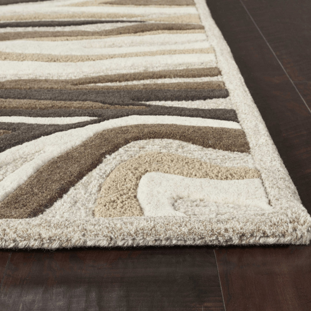 5'X8' Natural Beige Hand Tufted Abstract Waves Indoor Area Rug