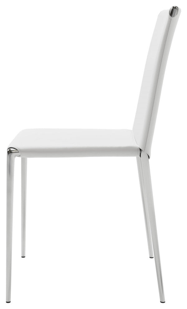 Dining Chair, Set of 4, Steel Metal, Fabric, White, Chrome, Kitchen Cafe Bistro