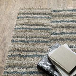 Alistair Multi Striped Teal/ Grey Indoor Area Rug, 6'7"x9'6"