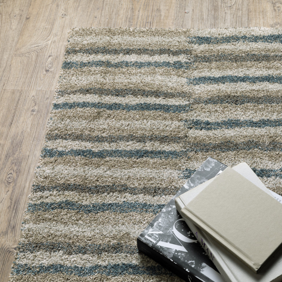 Alistair Multi Striped Teal/ Grey Indoor Area Rug, 6'7"x9'6"