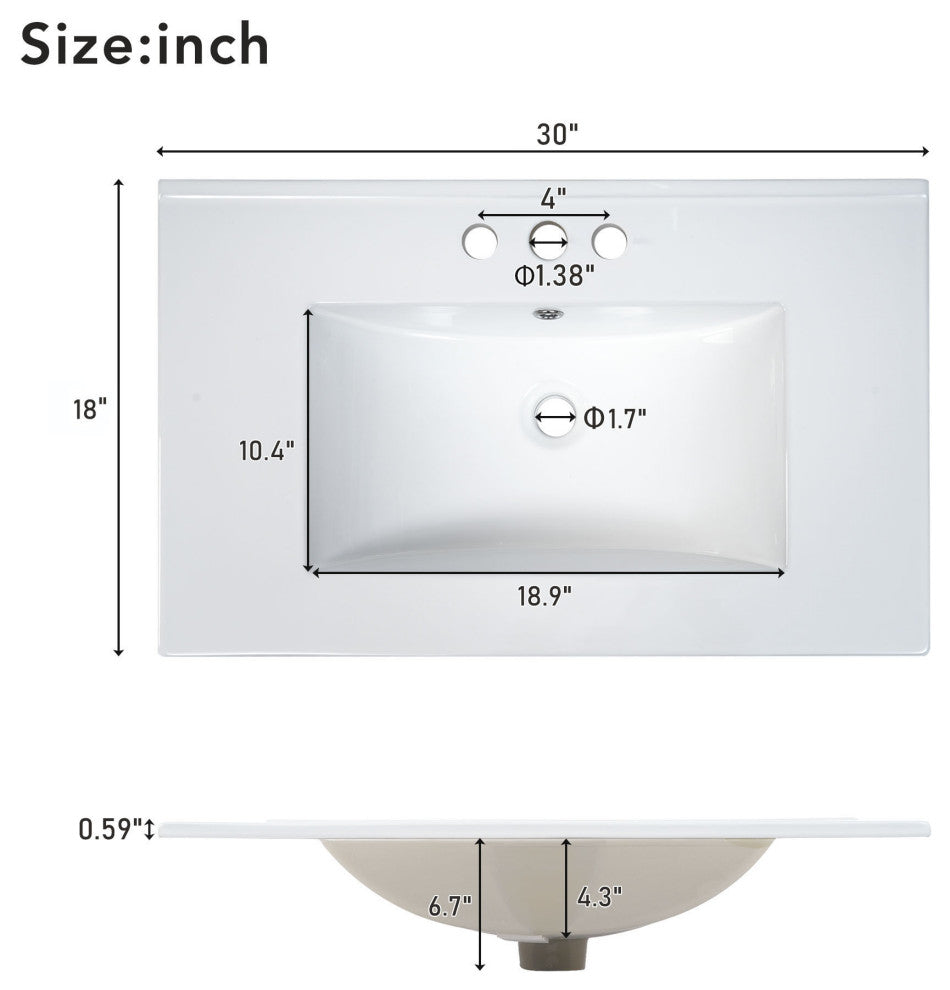 30 Inch MDF Freestanding Bathroom Vanity Set with Ceramic Sink, Grey
