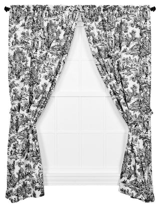 Victoria Park Toile Panel Pair Curtains With Tiebacks, Black, 68"x84"