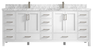 Malibu 84 Double Sink Bath Vanity in White  2" Carrara Marble