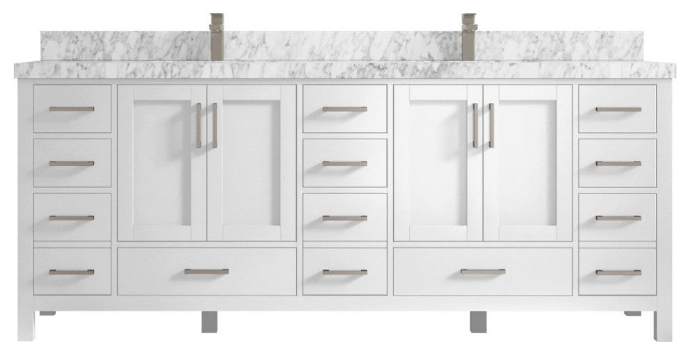 Malibu 84 Double Sink Bath Vanity in White  2" Carrara Marble