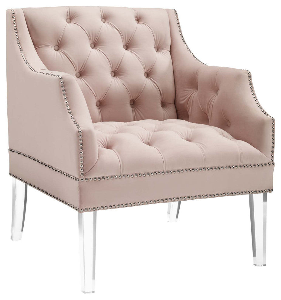 Proverbial Tufted Button Accent Performance Velvet Armchair Pink