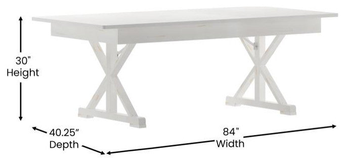 HERCULES 7' x 40" Rectangular Solid Pine Farm Table with X Legs, Antique Rustic White