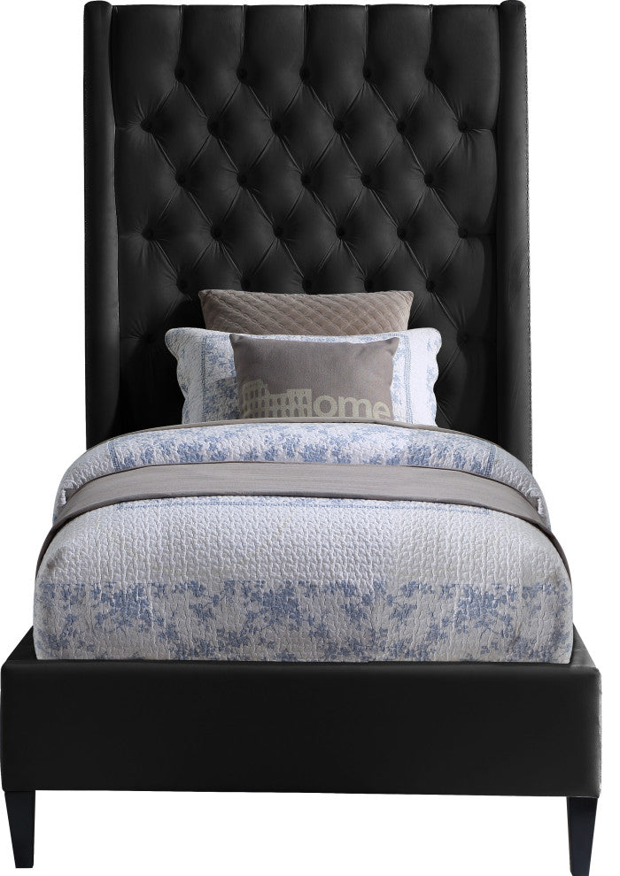 Fritz Velvet Upholstered Bed, Black, Twin
