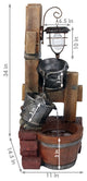 Sunnydaze Rustic Pouring Buckets Outdoor Water Fountain and Solar Lantern, 34"