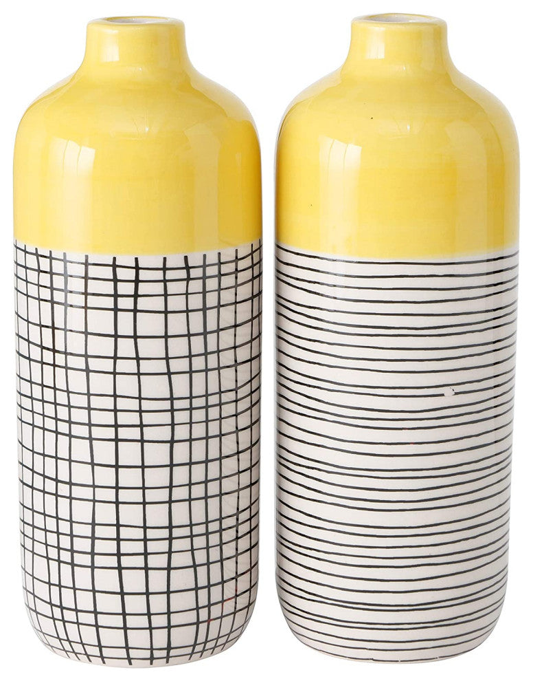 2 Piece Pop-Yellow Vases,  7.75 Inches