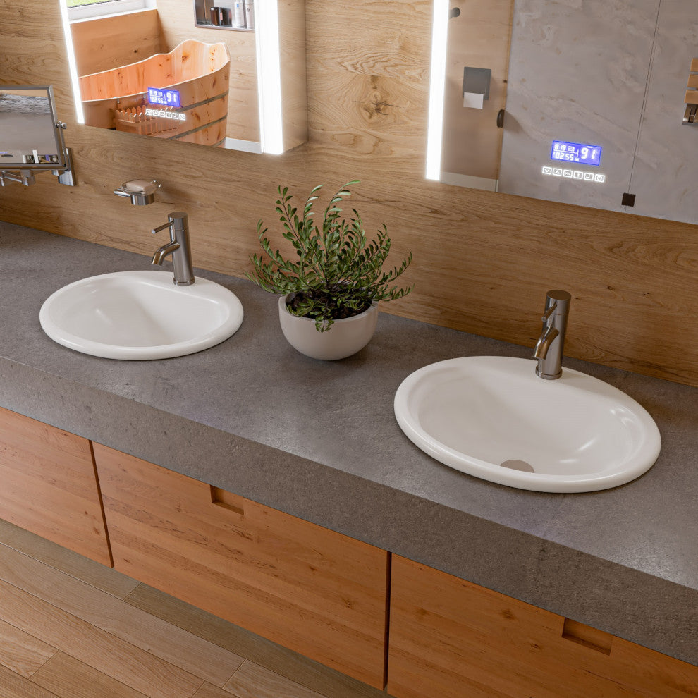 White 21" Round Drop, Ceramic Sink With Faucet Hole