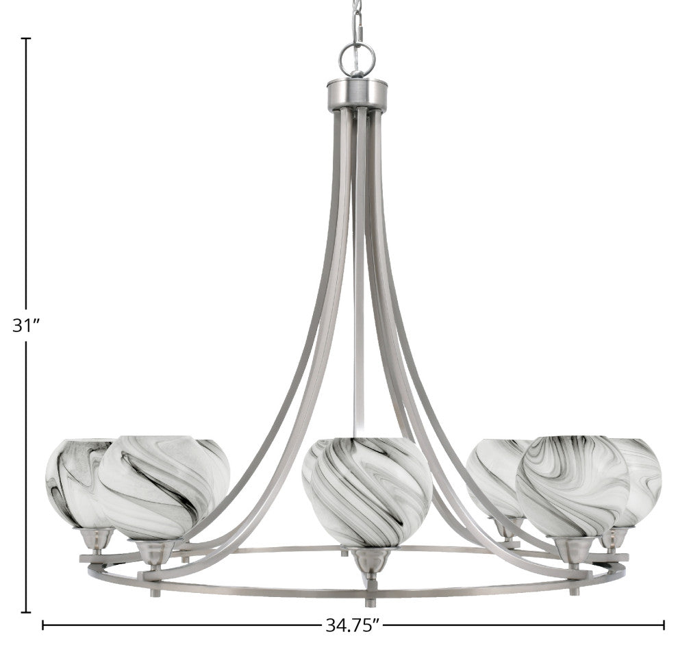 Paramount 8-Light Chandelier, Brushed Nickel, 5.75" Onyx Swirl Glass