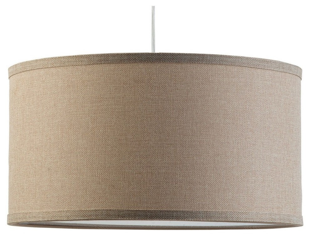 Messina 1-Light Drum Pendant Lamp With Chrome Canopy, Natural Linen