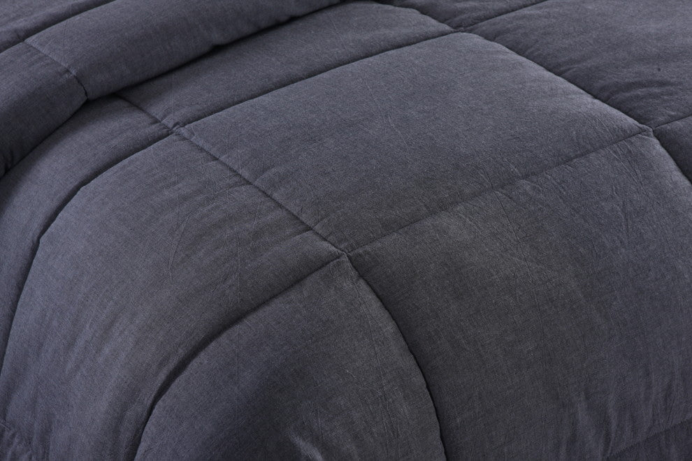 Washed Cotton Comforter Mini Set, Gray, Twin Xl
