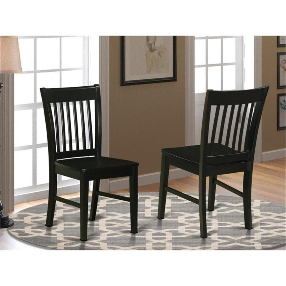 East West Furniture Norfol 11" Wood Dining Chairs in Black (Set of 2)