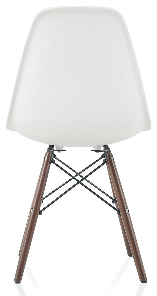 White DSW Dining Shell Chairs, Dark Walnut Wood Eiffel Legs, Single Chair