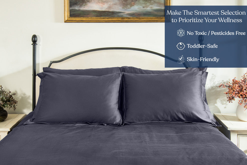 Delara GOTS 100% Organic Cotton Pillowcase Set of 2 400TC, Dark Gray, Queen, 21"x32"