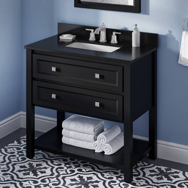 Adler Transitional 36" Black Vanity, Black Granite Vanity Top
