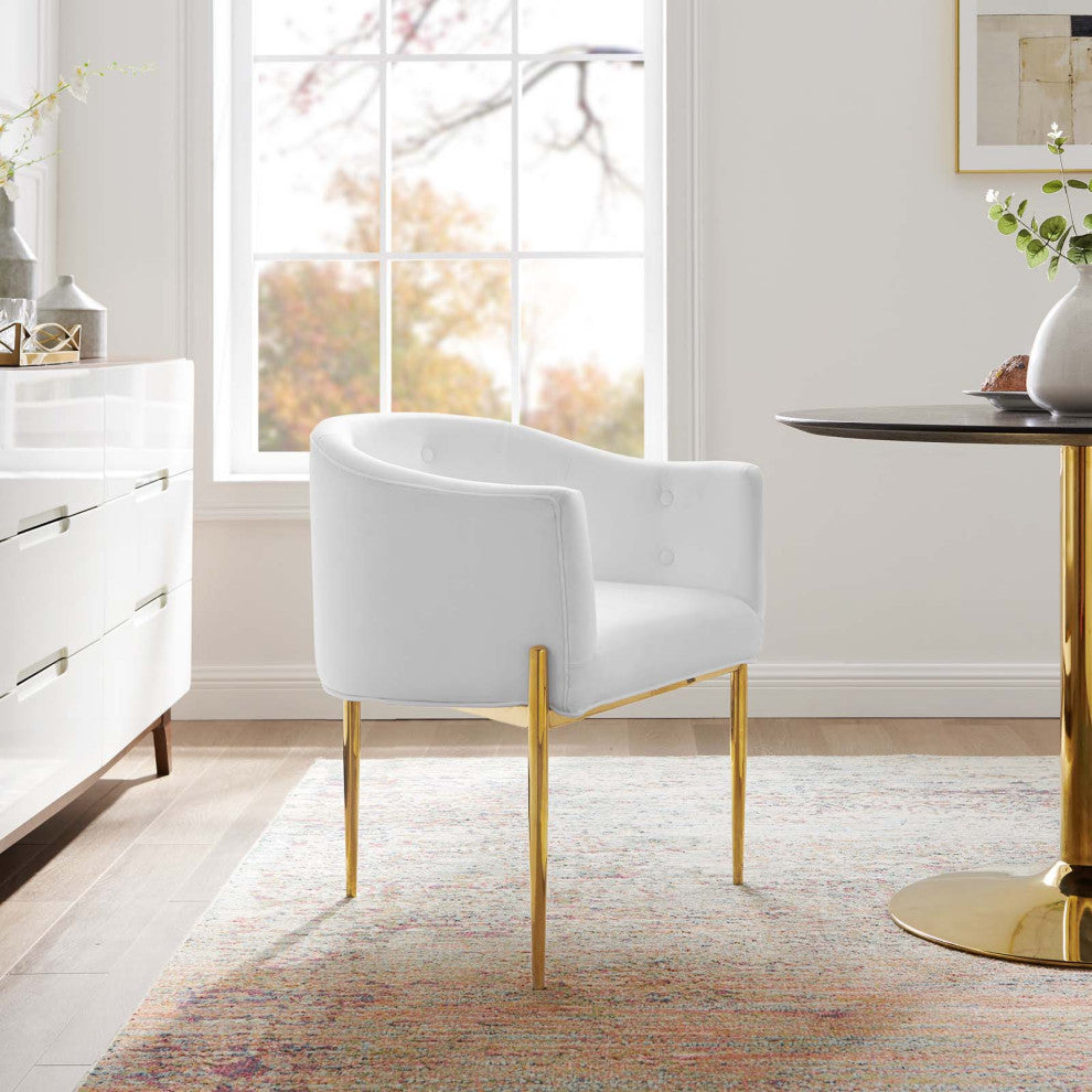 Tufted Accent Chair, Velvet, Metal, White, Modern, Living Lounge Hospitality