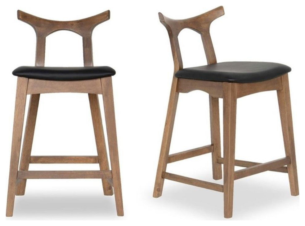 Ashcroft Harper Faux Leather Upholstered Counter Stool in Black (Set of 2)
